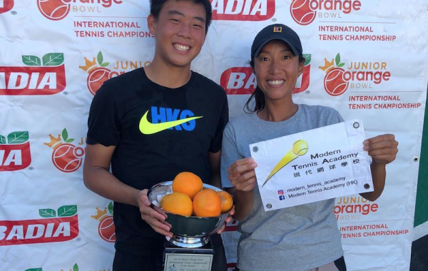Hong Kong’s Coach Ka Po Tong and Coleman Wong, under-14 champion at the prestigious Junior Orange Bowl 2018